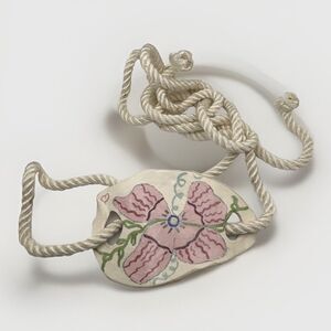 Unique Vintage Ceramic Art Belt Buckle 80s Floral Handpainted Rope Belt Signed